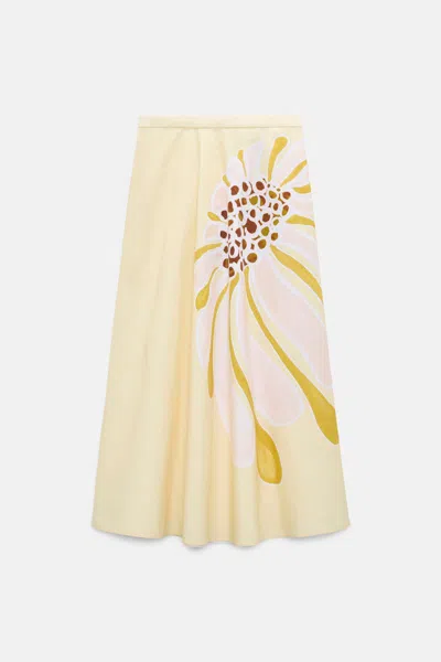 Dorothee Schumacher Printed Cotton Poplin Midi-skirt In Yellow