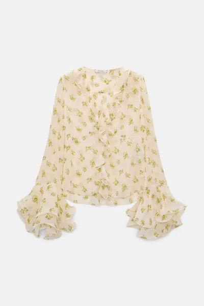 Dorothee Schumacher Printed Georgette Blouse With Ruffle Cuffs In Neutral
