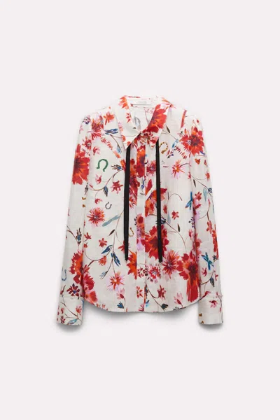 Dorothee Schumacher Printed Linen Blouse With Tie And Western-inspired Styling In White