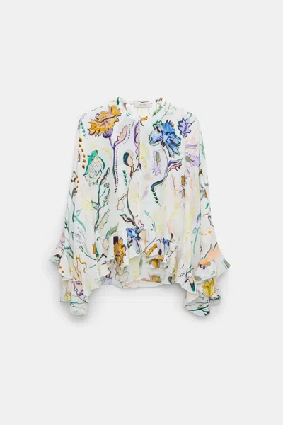 Dorothee Schumacher Printed Silk Georgette Cape-blouse In White