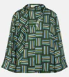 Dorothee Schumacher Printed Silk Twill Blouse With Draped Scarf In Blue