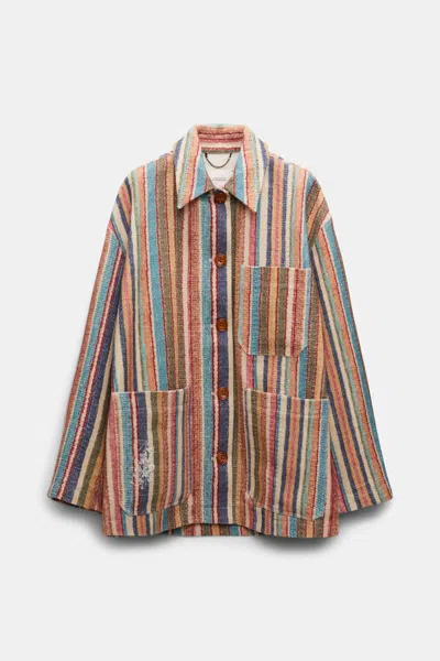 Dorothee Schumacher Printed Stripe Jacket With Broken-in Detailing In Multi Colour