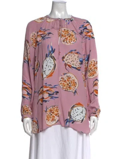 Pre-owned Dorothee Schumacher Printed Tie Neck Blouse In Pink