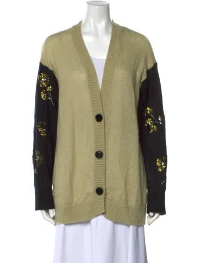 Pre-owned Dorothee Schumacher Printed V-neck Sweater In Green