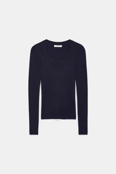 Dorothee Schumacher Pullover With Deep Scoop Neckline In Blue