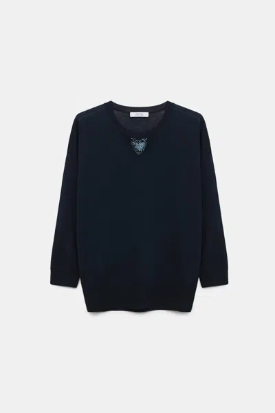 Dorothee Schumacher Pullover With Embellished Organza Detail In Blue