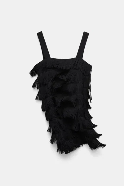 Dorothee Schumacher Punto Milano Dress With Allover Fringe In Black