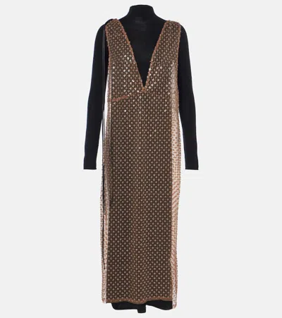 Dorothee Schumacher Pure Glam Sequined Floral Wool Midi Dress In Brown