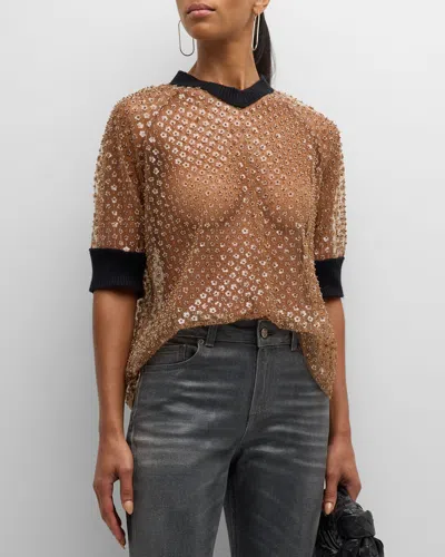 DOROTHEE SCHUMACHER PURE GLAM SHEER FLORAL SEQUIN TOP