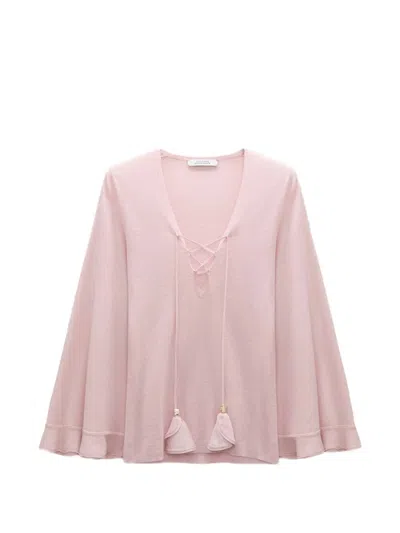 Dorothee Schumacher Refined Essentials Lace-up Flared-sleeve Jumper In Pink
