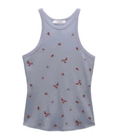 Dorothee Schumacher Seduction Embroidered Ribbed Tank Top In Blue