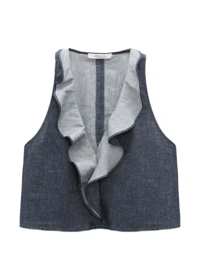 Dorothee Schumacher Ruffled Denim Top In Blue