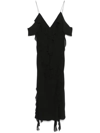 Dorothee Schumacher Ruffled Georgette Midi Dress In Black
