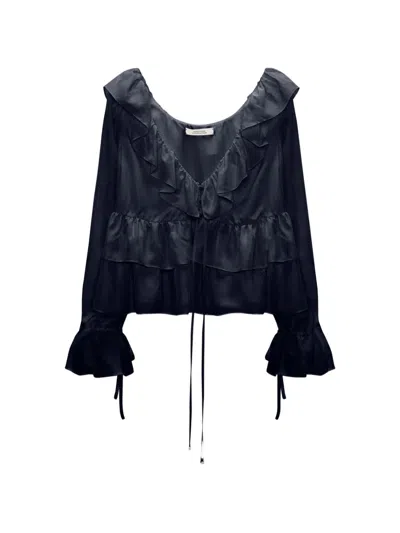 Dorothee Schumacher Tunic-style Blouse In Habotai Silk In Blue