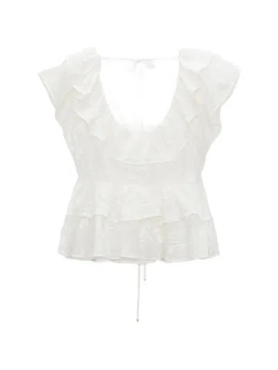 Dorothee Schumacher Slees Embroidered Ruffled Cotton Top In White