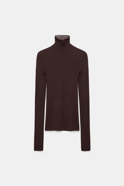 Dorothee Schumacher Seamless Fine Rib Merino Turtleneck In Brown