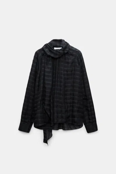 Dorothee Schumacher Semi-sheer Cotton-silk Check Blouse In Black