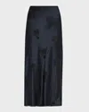 Shop Dorothee Schumacher Sense Of Shine Ii Embroidered Satin Midi Skirt In Satin Embroidery Navyblack
