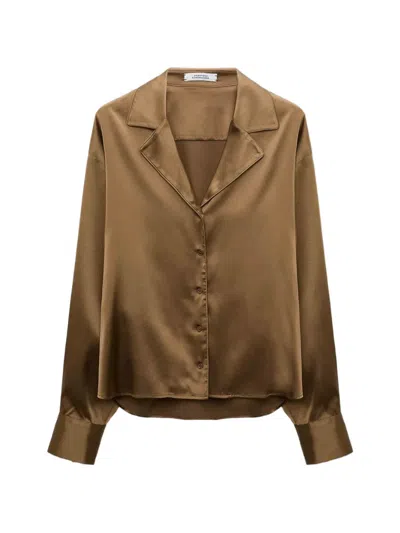 Dorothee Schumacher Sense Of Shine Satin-finish Notch-lapel Shirt In Brown