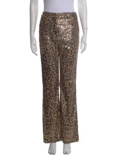 Pre-owned Dorothee Schumacher Sequin Wide Leg Pants In Gold