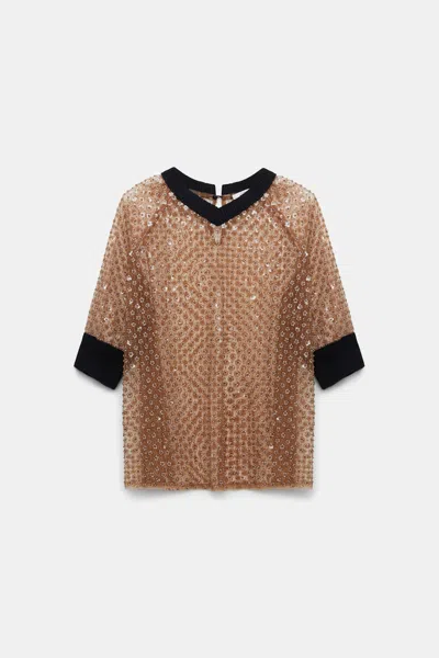 Dorothee Schumacher Sequined Top With Contrast Knit Trim In Brown