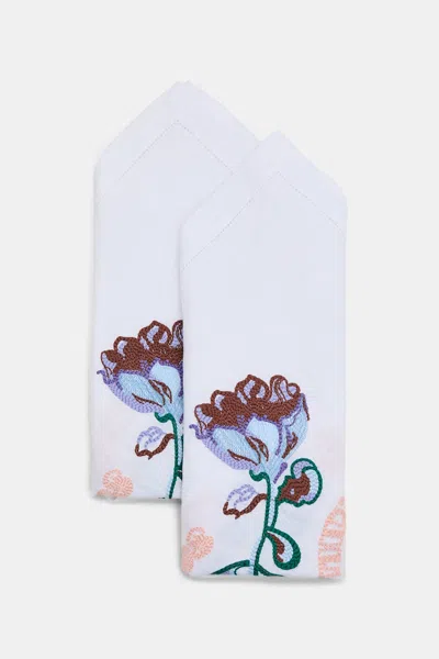 Dorothee Schumacher Set Of 2 Embroidered Linen Napkins In White