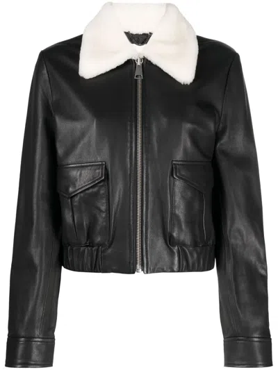 Dorothee Schumacher Shearling-collar Leather Jacket In Black