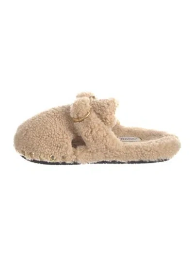 Pre-owned Dorothee Schumacher Shearling Studded Accents Mules In Neutral