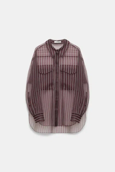 Dorothee Schumacher Sheer Printed Stripe Silk Organza Blouse In Red