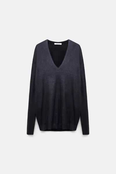 Dorothee Schumacher Shimmering Fine Rib Merino Pullover In Blue