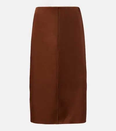 Dorothee Schumacher Shiny Statement High-rise Duchesse Pencil Skirt In Brown
