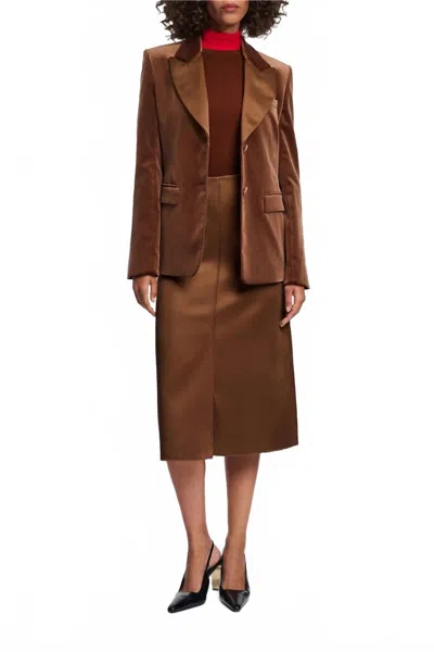 Dorothee Schumacher Shiny Statement Midi Skirt In Terra In Brown