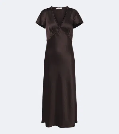 Dorothee Schumacher Shiny Statement Satin Midi Dress In Brown