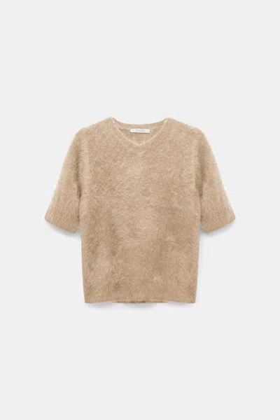 Dorothee Schumacher Short Sleeve Fluffy Knit Cashmere Sweater In Brown
