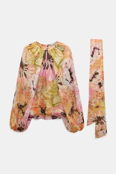 Dorothee Schumacher Signature Print Viscose Georgette Blouse And Scarf Set In Multi