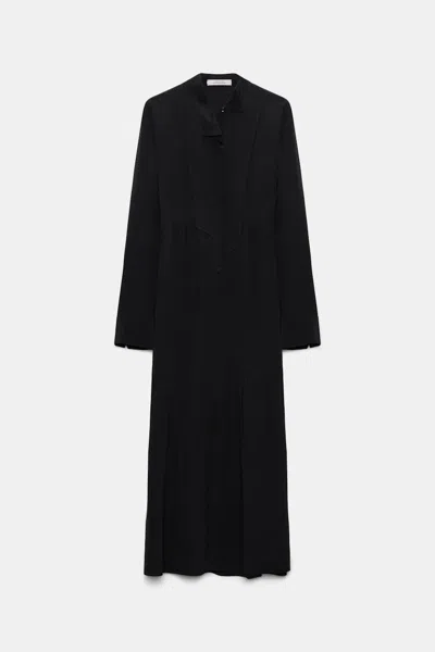 Dorothee Schumacher Silk Dress With Asymmetrical Plastron And Collar In Black