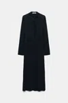 Dorothee Schumacher Silk Dress With Asymmetrical Plastron And Collar In Blue