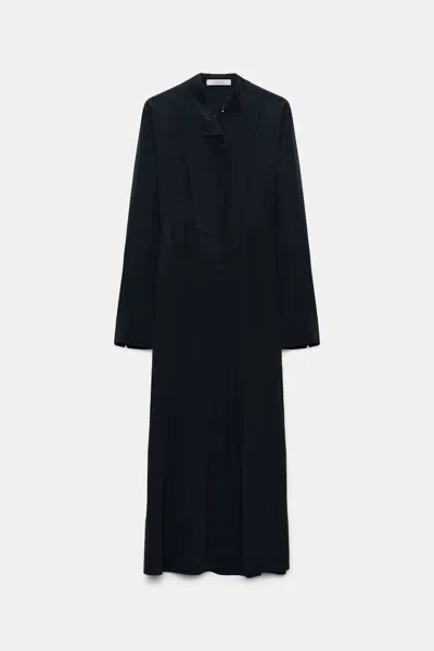Dorothee Schumacher Silk Dress With Asymmetrical Plastron And Collar In Blue