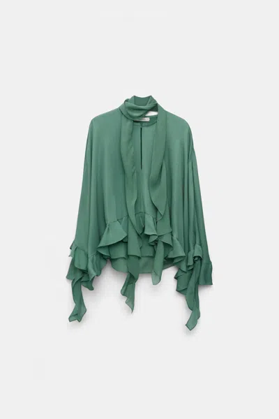 Dorothee Schumacher Silk Georgette Cape-blouse In Green