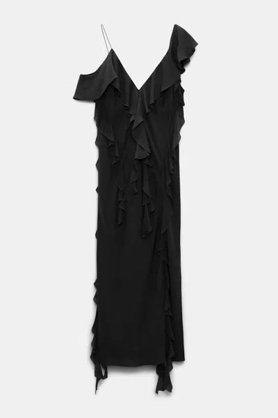 Dorothee Schumacher Silk Georgette Dress With Ruffles In Pure Black