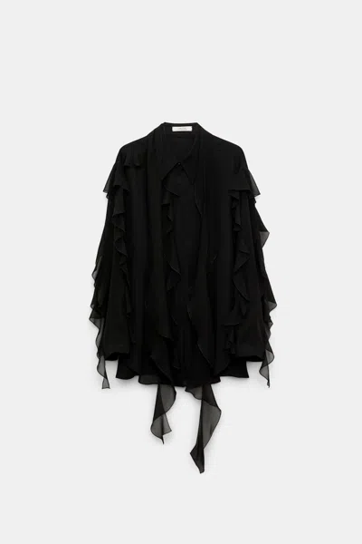 Dorothee Schumacher Silk Georgette Ruffle Blouse In Black