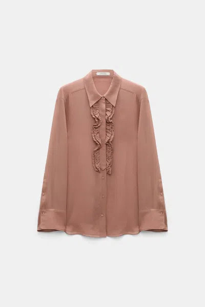 Dorothee Schumacher Silk-georgette Shirt With Ruffle Detail In Brown