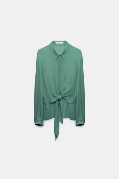 Dorothee Schumacher Silk Georgette Tie Blouse In Green
