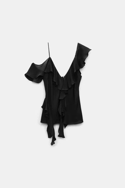 Dorothee Schumacher Silk Georgette Top With Ruffles In Black