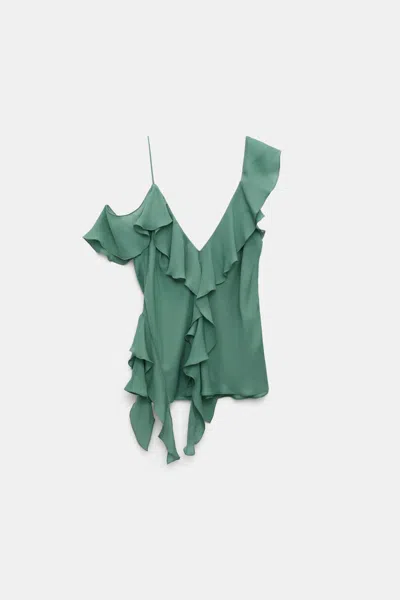Dorothee Schumacher Silk Georgette Top With Ruffles In Green
