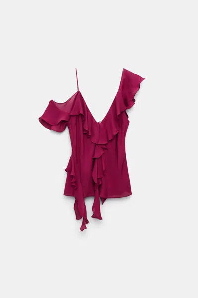 Dorothee Schumacher Silk Georgette Top With Ruffles In Red