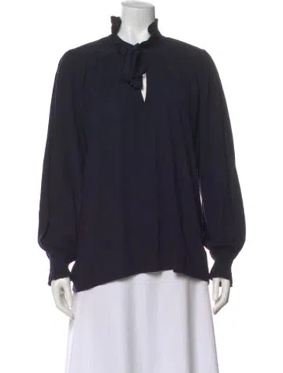 Pre-owned Dorothee Schumacher Silk Mock Neck Sweater In Blue