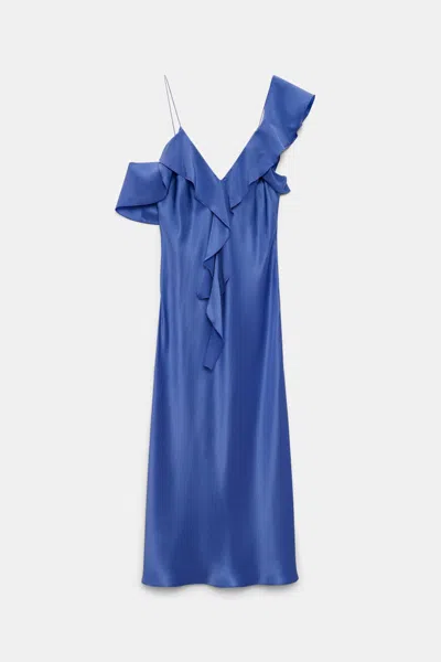 Dorothee Schumacher Silk Satin Dress With Ruffles In Blue