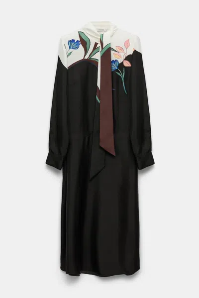 Dorothee Schumacher Silk Shirtdress With Placement Print In Black