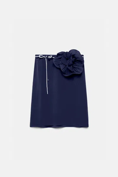 Dorothee Schumacher Silk Skirt With Xl Flower Brooch In Blue